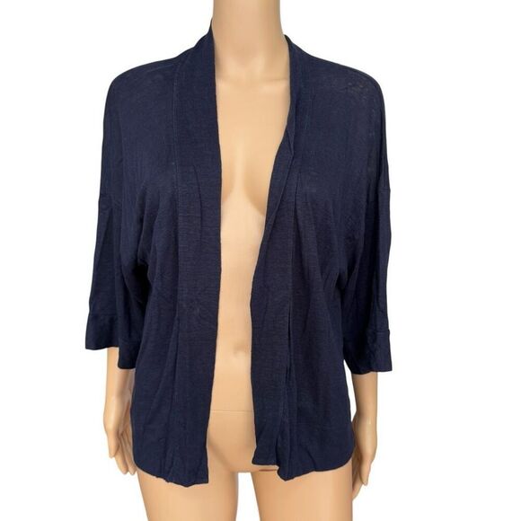 Ann Taylor Loft 100% linen navy blue open front cardigan size S - Picture 1 of 7